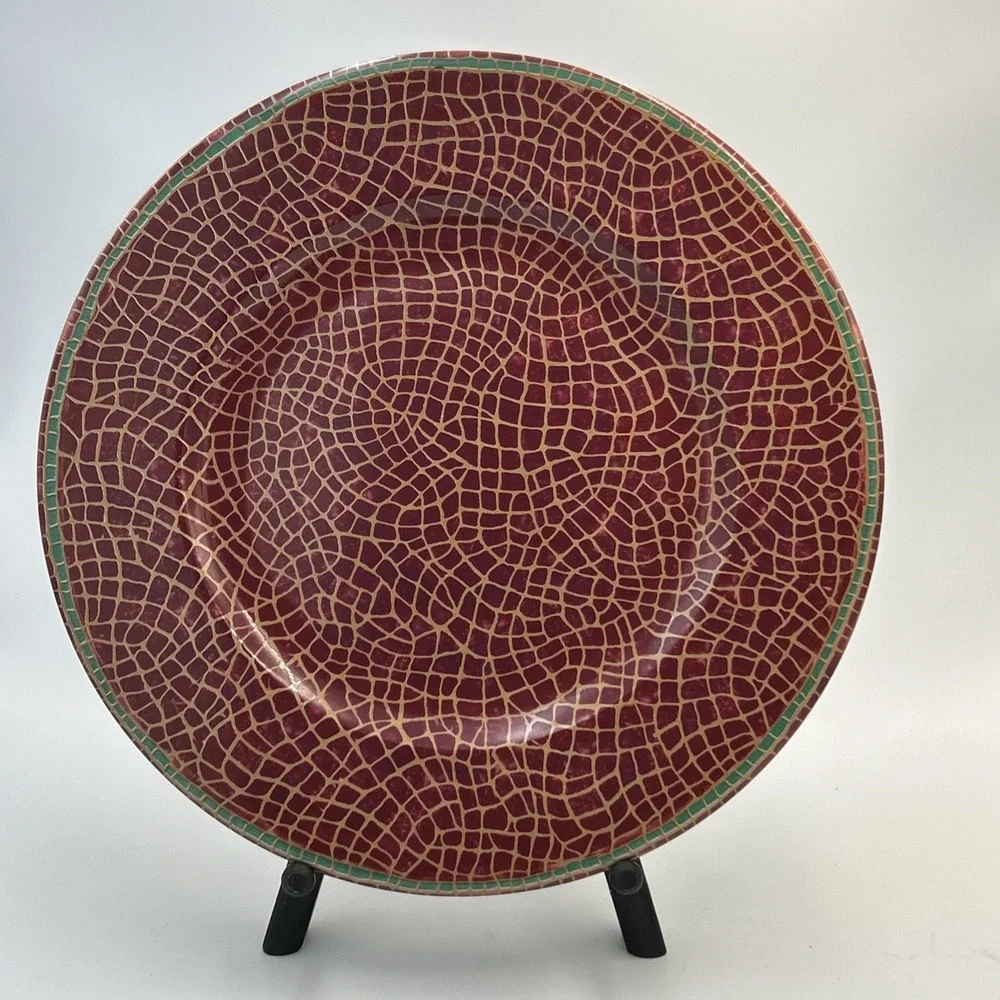 Pier 1 Mosaic Fruit Chop Plate Platter Red/Gold/Green Earthenware Italy, 12.5